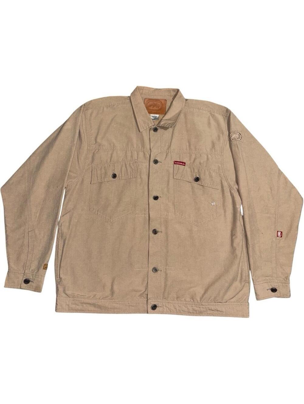 Vintage Y2k Ecko Unlined Denim Jacket Skater Canvas Windbreaker Bomber Button Up